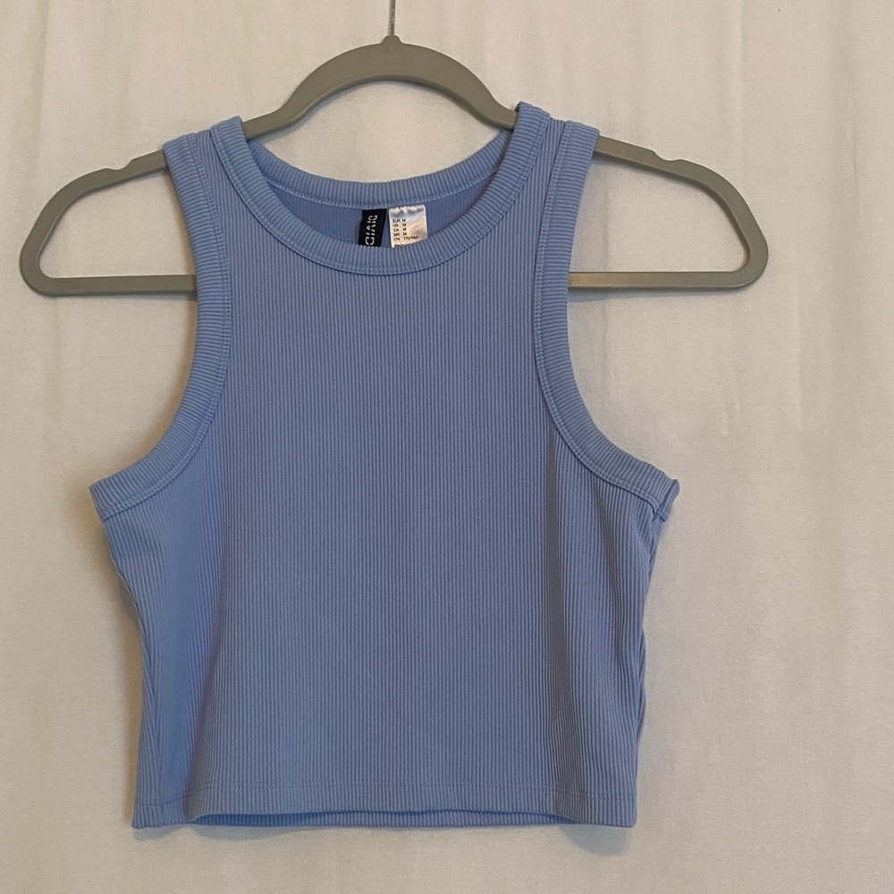 H&M Light Blue Ribbed Crop Top